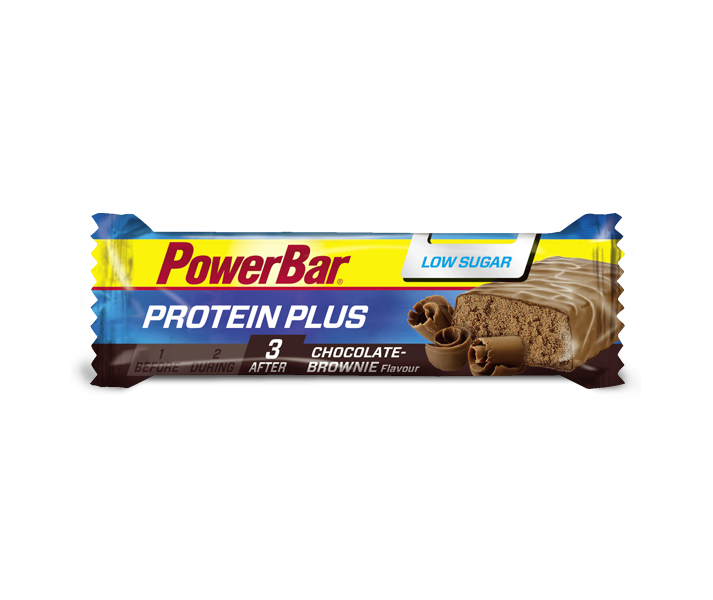 Caja Barritas PowerBar ProteinPlus Low Sugar Brownie sabor Chocolate 30 ud.35g.