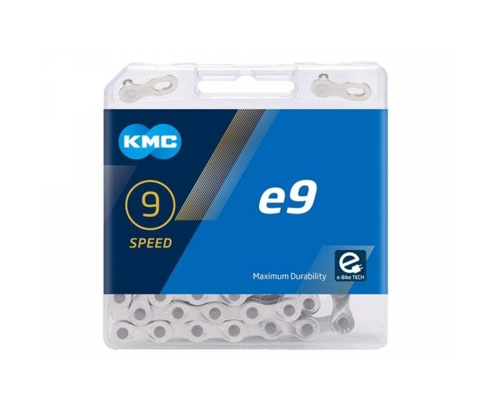 Cadena KMC E-Bike E9 122 Eslabones 9V Cromado Plata