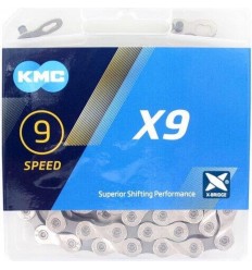 Cadena KMC X9 122 Eslabones 9V Gris/Plata