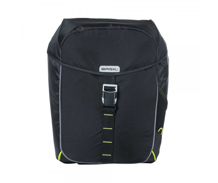 Alforjas Basil Miles Black Lime Impermeable Negro Reflectante 34 L Cierre Click