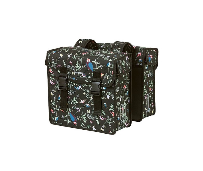 Alforjas Wanderlust Impermeable Reflectante Negro/Flores 35L Cierre Click