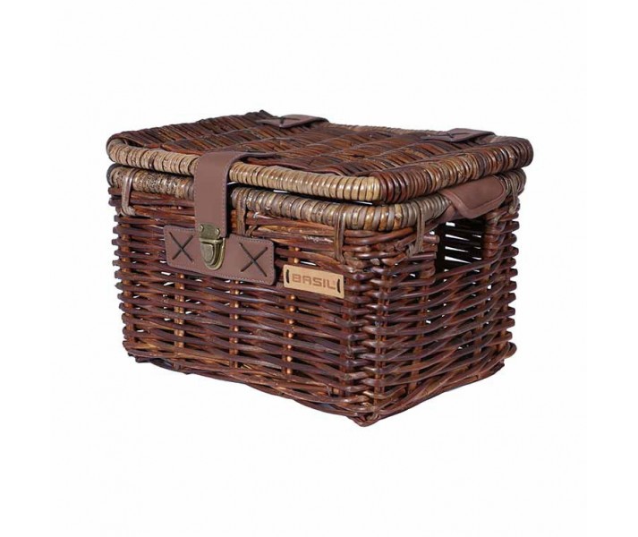 Cesto Delantero Basil Denton De Mimbre Marron Con Tapa 18 L (39X28X22)