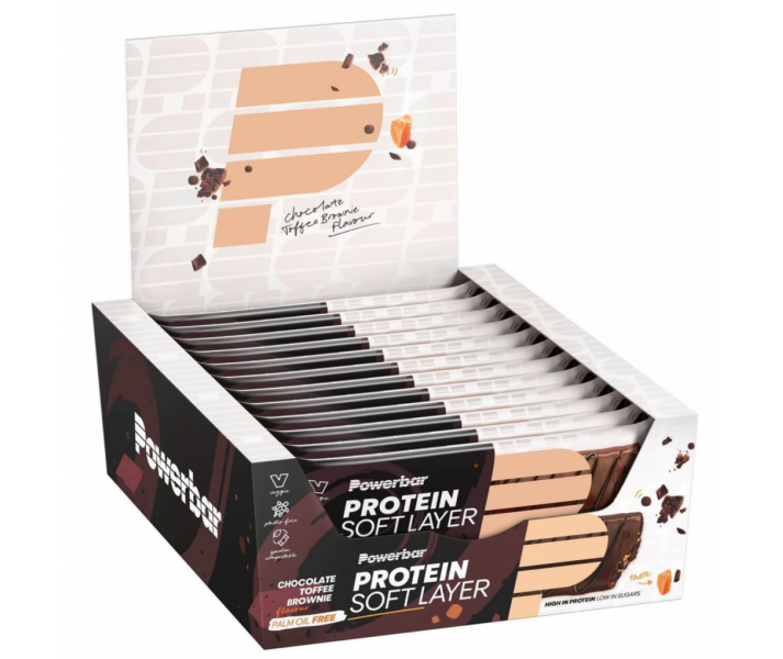 Caja Barritas PowerBar Protein Soft Layer Chocolate Toffee Brownie 12 ud x 40gr