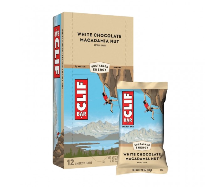 Caja 12 ud Barritas Energéticas Clif Sabor Chocolate Blanco, Nues de Macadamia